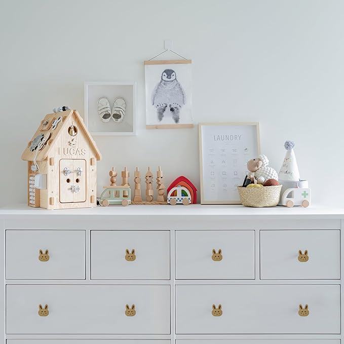 4PCS Wooden Rabbit Shaped Cabinet Knobs, Cabinet Handles, Single Hole Beech Wood Handles, Wood Hooks with Full Set of Screw Accessories