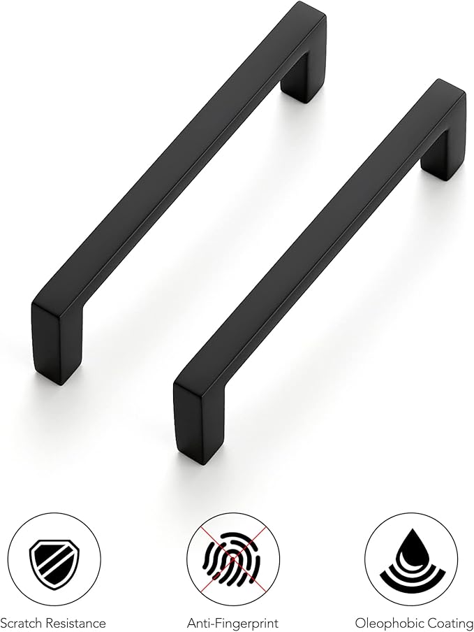 Ravinte 30 Pack Matte Black Cabinet Pulls, 3-3/4 Inch (96mm) Hole Center Slim Kitchen Handles, Square Drawer Pulls for Cabinets & Cupboards, Hardware