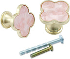 6 Pcs Four-Leaf Drawer Pulls Knobs, Gold Dresser Cabinet Knobs Pulls for Kitchen Cabinet Cupboard Door Furniture Decorative, Pink