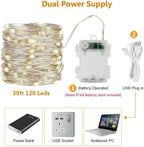 USB and Battery Operated Fairy Lights, 39Ft 120 LED Color Changing Fairy Lights with Remote and Timer, Battery Powered Twinkle String Lights for Bedroom, Party, Indoor Christmas Party Halloween Decor
