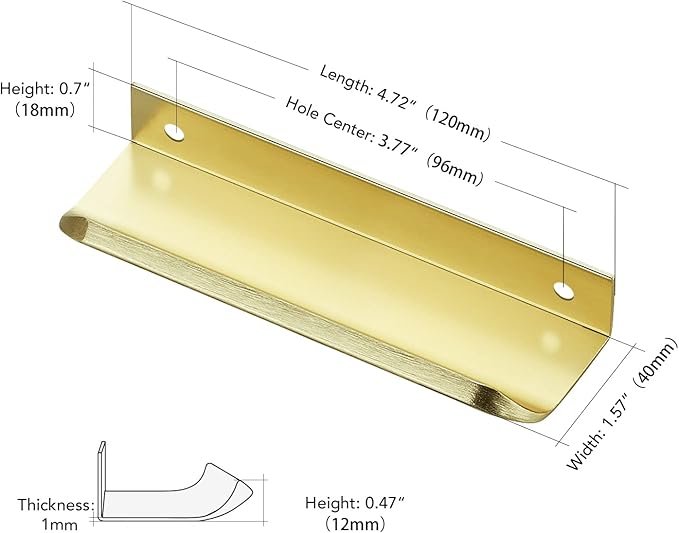 Ravinte Hardware 30 Pack Gold Cabinet Handles, 4.75 Inch (120mm) Finger Edge Pulls, 3.75 Inch Hole Center, Finger Pulls for Cabinets