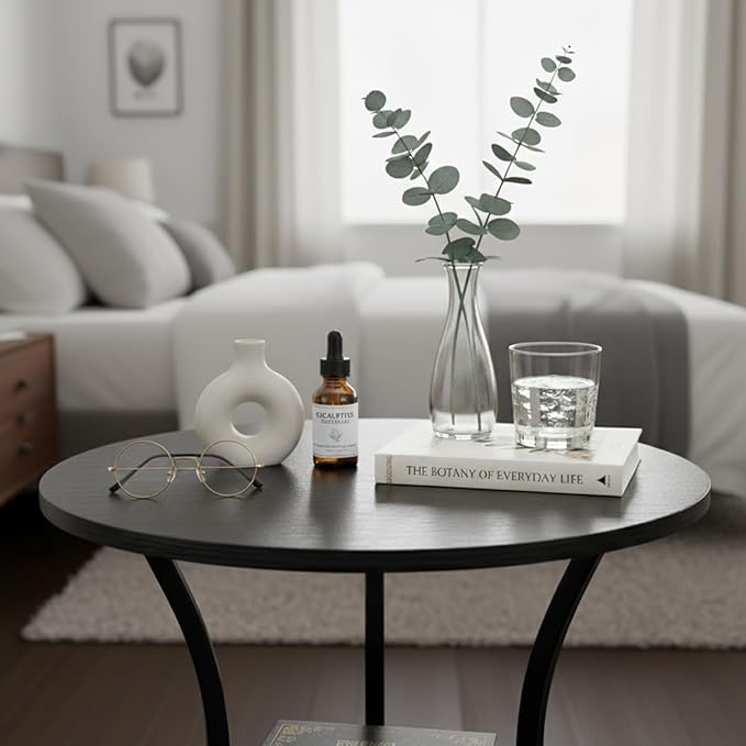 Dulcii Small Round End Table for Narrow and Small Space, 3-Tier Round Accent Couch Beside Table, Modern Side Table Corner Sofa Table Nightstand for Living Room Bedroom,Black