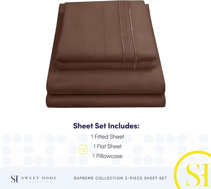 Twin XL Sheets - Breathable Luxury Sheets with Full Elastic & Secure Corner Straps Built In - 1800 Supreme Collection Extra Soft Deep Pocket Bedding Set, Sheet Set, Twin XL, Brown