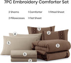 MaiRêve Embroidery Queen Size Comforter Set Brown, Boho Farmhouse Western Bedding Set 7 Pieces, All Season Bed in A Bag Comforter Set with Sheets, Pillowcases & Shams