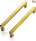 JOY DECOR 6 Pack Cabinet Handles, Gold Cabinet Pulls, 6-1/4 Inch Kitchen Closet Handles Square Drawer Pulls Stainless Steel Drawer Hardware, 160mm Hole Centers