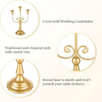 Romadedi Candelabra Gold Candle Holders - 3 Arm 11.8" Wedding Candlestick Holder for Theme Party Table Centerpiece Decor Dining Room Birthday Holiday Christmas