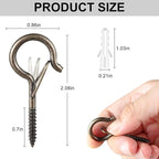 12 PCS Q-Hanger Hooks, Screw Hooks for Outdoor String Lights, Safety Buckle Design Cup Eye Hook for Hanging Christmas Lights, Plants, Wind Chimes, Mounted on Wall Ceiling, Windproof, Copper