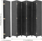 Room Divider Wood Screen 6 Panel Folding Portable Partition Screens Wooden Mesh Woven Design Room Screen Divider for Home Office (Black)