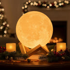 Mydethun Large Moon Lamp - 7.1" Large Thanksgiving & Christmas Table Décor, Gifts for Women and Mom, Touch-Dimmable Lamp with Wooden Base – Rechargeable Dual Color Night Light for Bedroom, Home