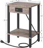 VIMBER Set of 2 End Table with Charging Station, Narrow Side Table with USB Ports and Outlets, Nightstands with 2-Tier Storage Shelves, Sofa Table for Small Space Living Room Bedroom, Greige