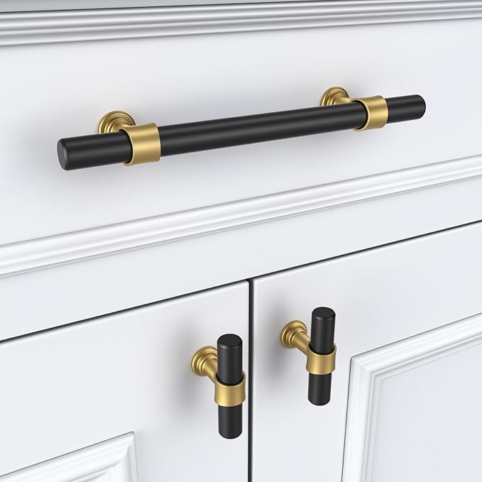 goldenwarm 10 Pack Black and Gold Cabinet Pulls 3-3/4 Inch Kitchen Cabinet Handles Black Kitchen Drawer Pulls for Dresser Bathroom Modern Hardware,Zinc Alloy Base