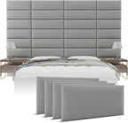 Vänt Upholstered Wall Panels - Queen/Full Size Wall Mounted Headboards - Vintage Leather Light Grey - Set of 4 Panels (Each Individual Panel 30"x11.5")
