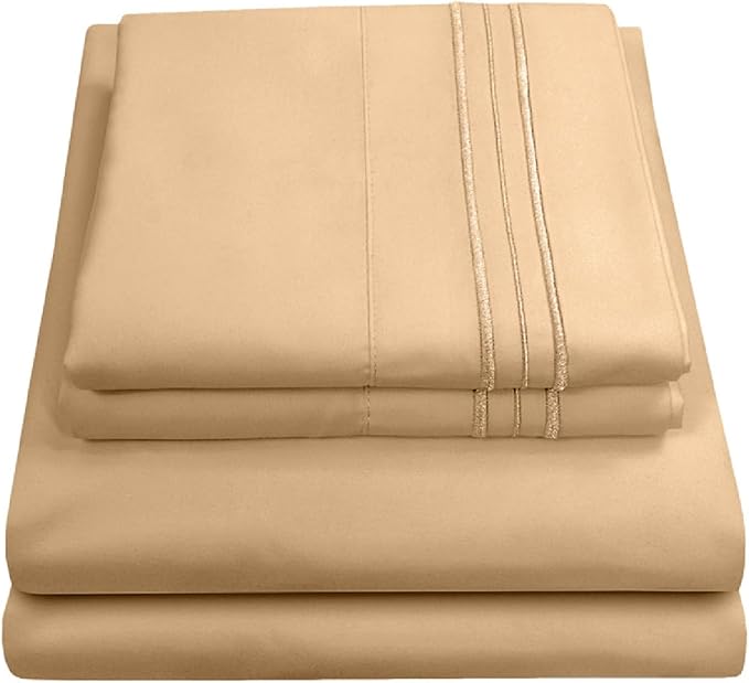 California King Sheet Sets - Breathable Luxury Sheets with Full Elastic & Secure Corner Straps Built In - 1800 Supreme Collection Cal King Deep Pocket Bedding Set, Sheet Set, California King, Camel