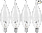 4-Pack E12 Candle Light Bulbs 40W Warm White 2500K, 380 Lumen Dimmable Chandelier Light Bulbs for Ceiling Fan, Pendants or Outdoor, CA10 Clear Candelabra Base Bulbs