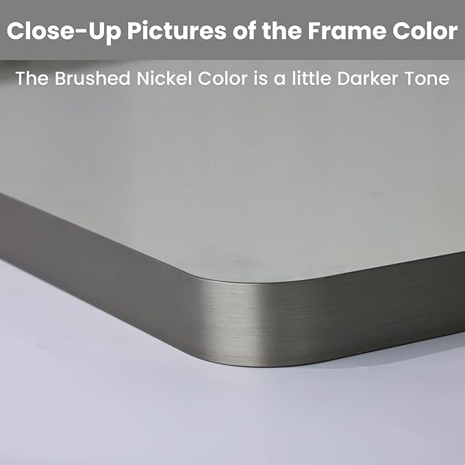 LOAAO 72X40 Inch Brushed Nickel Bathroom Mirror, Rounded Rectangle Silver Metal Frame Mirror, Brushed Nickel, Anti-Rust, Hangs Horizontally or Vertically