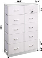 WLIVE Fabric Dresser for Bedroom with 10 Drawers, Tall Chest of Drawers, White Dressers Bedroom Furniture, Storage Organizer Unit with Bins for Closet, Hallway, Living Room, Entryway
