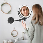Brushed Brass Lighted Wall Mounted Mirror Magnifying 1×10×, 8-Inch Rechargeable Double Sided, Touch Dimmable Extended Arm 360 Rotation Cosmetic Mirror for Bathroom, Matt Black
