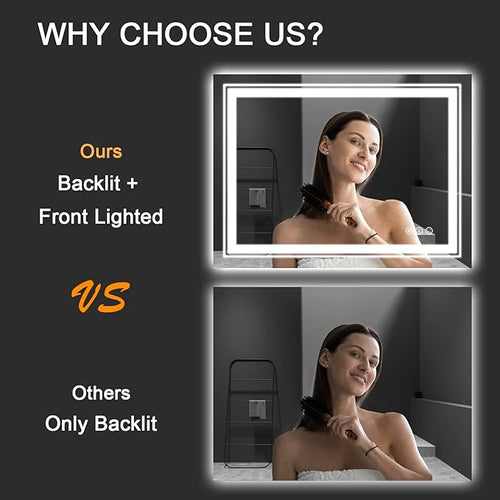 28x60 LED Bathroom Mirror with Front and Backlight, Dimmable Lighted Bathroom Vanity Mirror with Anti-Fog, Memory Function,Tempered Glass(Horizontal/Vertical)