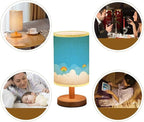 Minimalist Bedside Table Lamp Colorful with white cloud and bright blue sky bottom border seamless Wood Nightstand Lamp Bedside Desk Lamp Wood Base Flaxen Fabric Shade for Bedroom Living Room