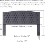 24KF Upholstered Tufted Button Linen Fabric Headboard,Comfortable Fashional Headboard King/CA King Size,Dark Gray