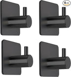 Black Adhesive Towel Hooks Heavy Duty Stick on Wall Hooks Shower Hooks for Bathroom Kitchen Door-4 Packs