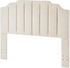24KF Cream Teddy Fabric Tufted for Queen Upholstered Headboard, Modern Vertical Channel Design Full Headboard with Stepped Silhouette Top Edge, 6026-Q-Teddy Cream