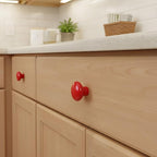 HUAMULAN 15PCS Red Glossy Ceramic Knobs Button Mushroom Round Cabinet Dresser Pulls Door Handles Cupboard Wardrobe Drawer, Dia. 1.5 inch 38mm