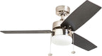 Prominence Home Reston, 42 Inch Modern Farmhouse LED Ceiling Fan with Light, Pull Chain, Dual Mounting Options, Dual Finish Blades, Reversible Motor - 51014-01 (Brushed Nickel)