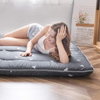 MAXYOYO Grey Triangle Printed Japanese Futon Floor Mattress, Thicken Sleeping Pad Floor Bed Roll Up Camping Guest Mattress Folding Couch Bed, Full Size