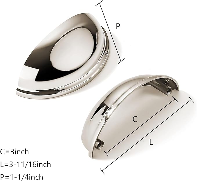 khtumeware 10 Pack 3" Drawer Pulls Polished Nickel Cabinet Cup Pulls Kitchen Hardware Cabinet Handles Drawer Handles Knobs 3 inch Hole Center