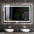 48x32 Inch LED Lighted Bathroom Mirror, Light Up Bathroom Vanity Mirror Unbreakable with 2 Front Lights & Back Lit, 3 Colors Stepless Dimmable, Anti-Fog, Memory Function, Closable Blue Buttons