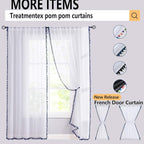 Treatmentex Pom-Pom Blue Sheer Curtains for Bedroom 63" Window Drapes Rod Pocket Textured Sheer Curtain Panels for Boy's Room Navy 52" w 2 pcs