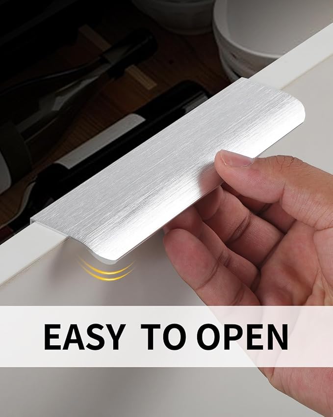 5 Pack 6 inch self Adhesive Cabinet pulls Silvery Finger pulls for cabinets Stick on Handles Concealed Cabinet Edge pulls for Drawer Pull Seam Drawer Flat