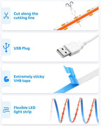 Aclorol COB LED Strip Light 5V USB Powered COB Led Light Red 3.28FT 320Leds CRI85+ Flexible Led Light Strip 1M for TV Wall Secretaire Cabinet Bed Lighting and Other DIY Lighting