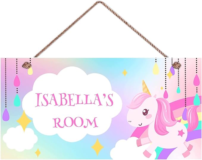 Personalized Signs Cute Unicorn Sign Custom Name Wall Decor Front Door Decor Home Decorative for Kids Room Girls Room Boys Baby Bedroom