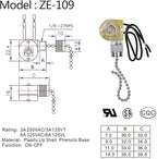 Ceiling Fan Switch Zing Ear ZE-109 Two-Wire Light Switch with Pull Cords for Ceiling Light Fans Lamps and Wall Lights Pull Chain Switch Control Replacement On-Off,2 Pcs (Nickel)