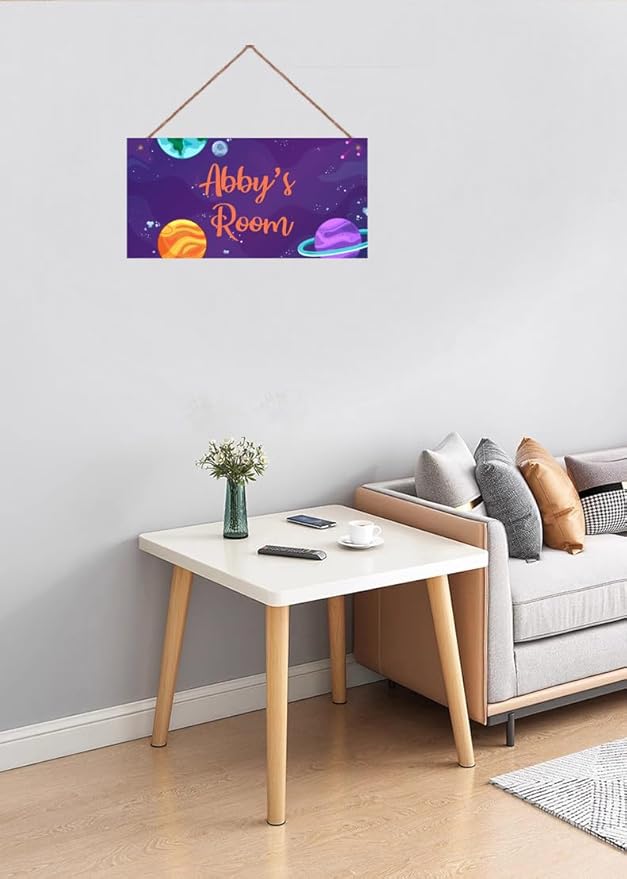 Personalized Outer Space Sign Universe Theme Art Décor For Kids Room Custom Name Door Wall Decor, Stars Floral Nursery Art Plate For Girls Room Boys Bedroom