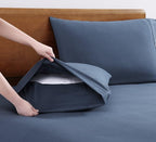 LANE LINEN Eco Friendly 100% Organic Cotton Fully Elasticized Full Sheet Set, Low Pilling Fade Resistant Machine Washable Naturally Cooling Full Bed Sheets, Soft & Comfy Cotton Bedding- Navy