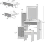 FAMAPY Vanity Desk with Mirror and Lights, Vanity Makeup Desk with Sliding Lighted Mirror, Vanity Mirror Makeup Desk with Cushion Stool, Drawers and Shelves, White and Grey