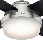 Hunter 44 inch Indoor Ceiling Fan with LED Light and Remote Control - Modern Ceiling Fan, Standard Mount, 4 Blades, For Bedroom, Living Room, or Kitchen, Quiet - Dempsey 59245, Brushed Nickel