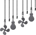 Ceiling Fan Pull Chain Set - 4 Piece Bulb and Fan Pattern Extension Pendant, 12 Inch Extender With Ball Connector (Gun Metal)