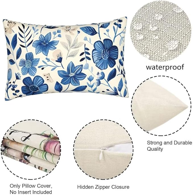 Throw Pillow Covers 16 x 24 Pillow Covers Set of 2 Couch Pillows for Living Room, Blue Throw Pillows with Invisible Zipper, Linen Accent Pillows Decorative Pillows Farmhouse Decor, Scandinavian J334