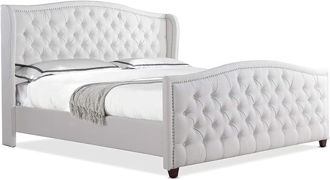 Jennifer Taylor Home Marcella Upholstered Shelter Headboard Bed Set, King, Bright White Polyester