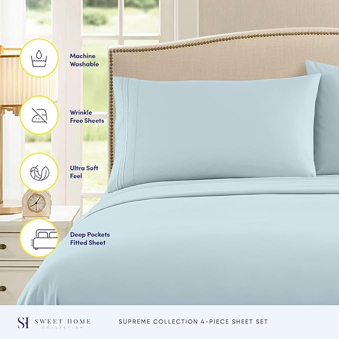 Full Size Sheet Sets - Breathable Luxury Sheets with Full Elastic & Secure Corner Straps Built In - 1800 Supreme Collection Extra Soft Deep Pocket Bedding Set, Sheet Set, Full, Light Blue