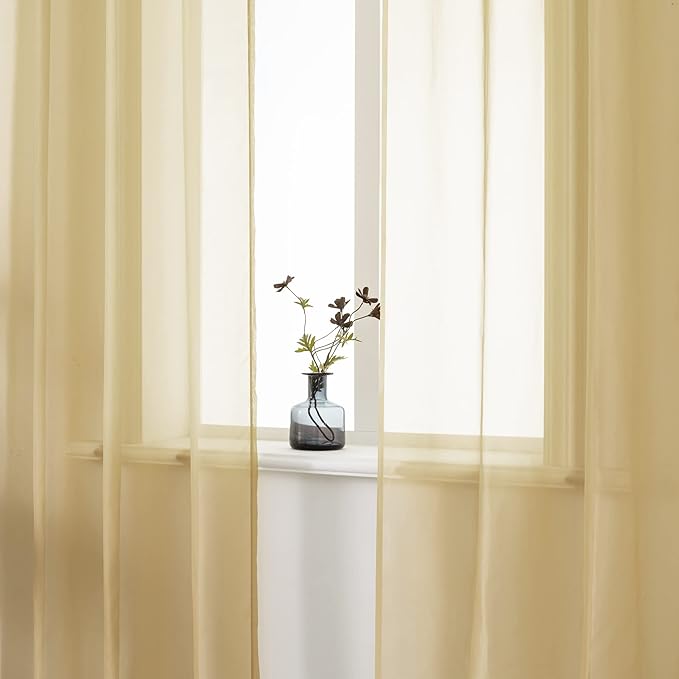 DUALIFE Tan Beige Sheer Curtains 54 Inche with Grommet,Look Semi Sheer Windows Panels,Elegant Solid Color Touch Soft Drapes, 52X54 Inch for Living Room Bedroom,Set of 2 Panels Natural Taupe