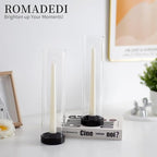 Romadedi Candlestick Candle Holders Hurricane Glass - 12 Inch Clear Black Taper Candle Holders for Table Centerpiece Wedding Party Birthday Christmas Decor Home Decorations, Set of 2