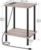 HOOBRO Side Table with Charging Station, Set of 2 End Tables with USB Port and Outlets, Nightstand with 2-Layer Storage Shelves for Small Spaces, Living Room, Bedroom, Greige and Black BG09UBZP201