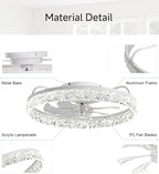 Ceiling Fans with Lights and Remote, 19.7" Low Profile Ceiling Fan with Light, 3000-6500K Dimmable, 6 Speeds and Stepless Color Temperature Change for Bedroom, Living Room and Kids Room(White)
