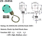Ceiling Fan Switch ZE-268S6 3 Speed 4 Wire Bronze Zing Ear For Ceiling Light Fans Lamps and Wall Lights Pull Chain Switch Replacement On-Off with Pull Chain,1 Pack