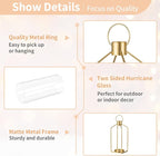 NUPTIO Gold Lanterns Decorative Indoor: Set of 2 Hanging Metal Pillar Candle Lantern with Bottomless Hurricane Glass for Wedding Home Front Porch Outdoor Fireplace Christmas Table Centerpiece